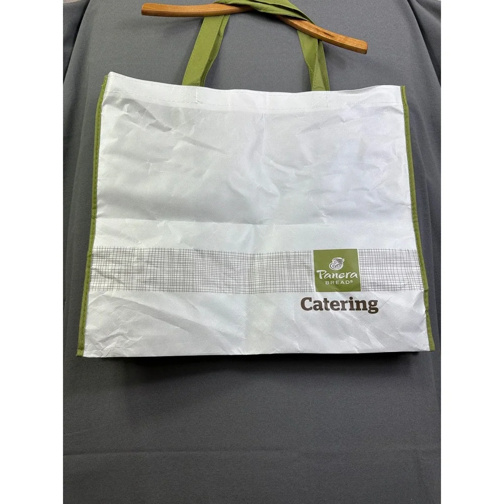 Panera Bread Catering Reusable Tote Bag White‎ Green Large Grocery Shopping Bag
